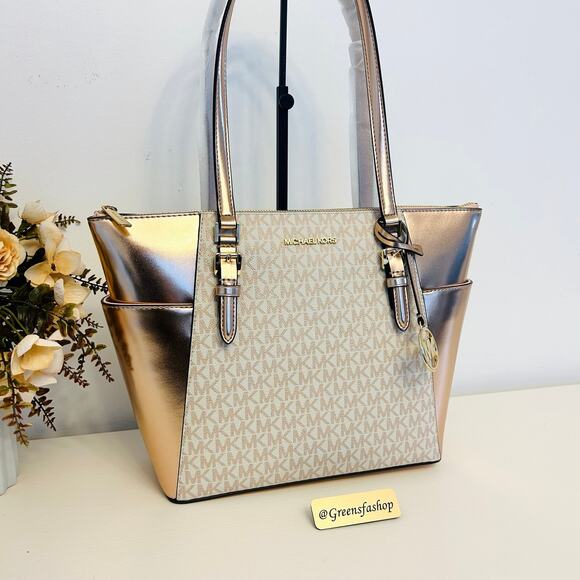 Michael Kors Charlotte Top Zip Tote shoulder bag rose gold - Picture 2 of 11